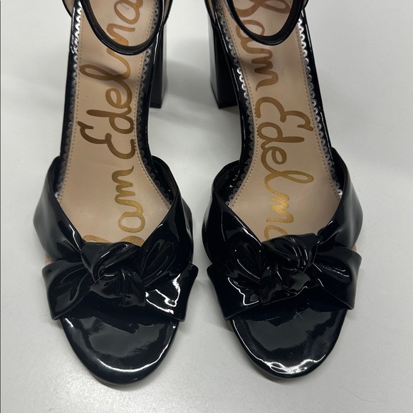 Sam Edelman Odina Chunky Block Heel Open Toe Shoes Patent Leather Black Size 9.5 - Picture 3 of 11